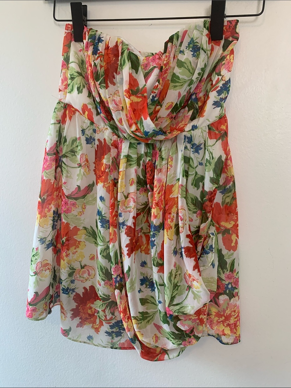 Do & Be Floral Strapless Summer Top White Base with Multicolor Blooms, Feminine